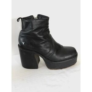 Windsor Smith Lucky Ankle Boots Black Leather 8 Chunky Platform 90s Goth Grunge